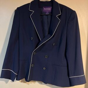 Ralph Lauren Collection 100% Wool Blazer Women Size 12 Navy Blue Double breasted